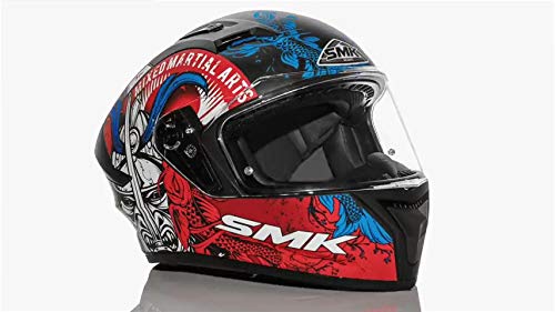 Image of SMK Helmets Stellar Samurai Pinlock Anti Fog Lens Fitted Single Clear Visor Full Face Helmet - MA253 (Black Blue Red, Large - 580 mm)