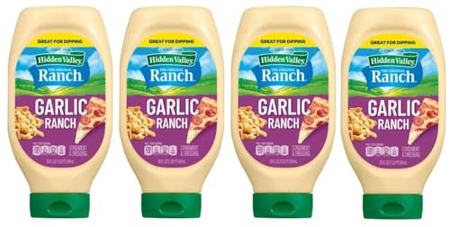 Hidden Valley Garlic Ranch Dressing, 20 oz Bottle, Pack of 4, Bundled With V2U Utensil Set