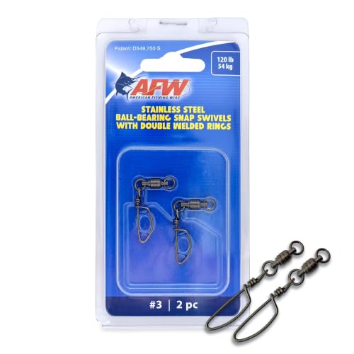 AFW Stainless Steel Ball Bearing Snap Fishing Swivels, #3/120lb - 2pcs