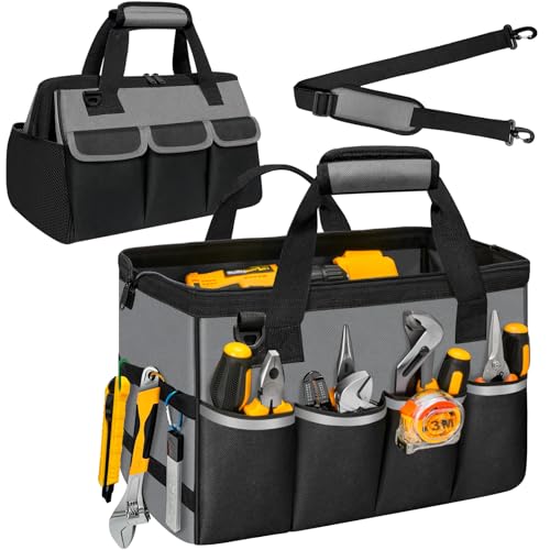 Portable Tool Bag Heavy Duty Tool Box Organizer with Shoulder Strap, Grey