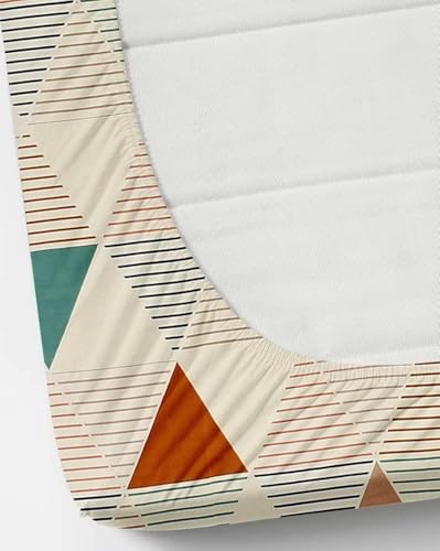Image of 350 TC Premium Heavy Cotton Feel Elastic Fitted Bedsheet Queen Size with 2 Pillow Covers || Double Bed with All Around Elastic (White Geometric, Fitted - Double72x72)