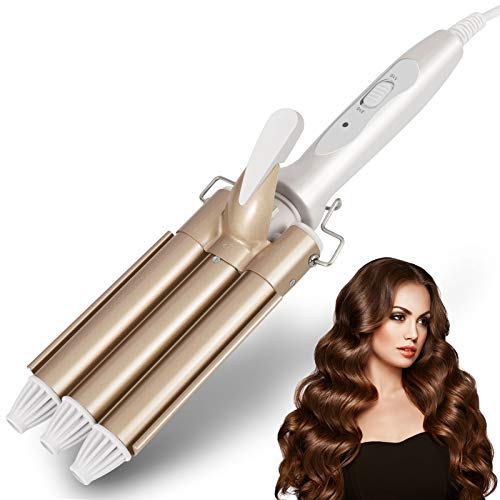 SUSSURRO Triple Barrel Hair Crimper Curling Wand,3 Barrel Beach Waves Hair Curler with Two Gear Temp Control,Temperature Adjustable Hair Waver Fast Heating (Gold)