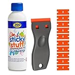 Zep Sticky Stuff Remover With Plastic Scraper Tool & 10 Blades - 250ml Work As A Sticker Remover, Sticky Label Remover, Adhesive Remover, Car Sticker Remover And Much More