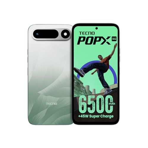 Tecno POP X 5G (Ripple Green, 4GB+128GB) | 6500mAh+45W Fast Charger | IP64 Pro | MIL-STD 810H Protection | Upto 12GB* RAM | Fastest 8X Network Speed* with URSP | 120Hz Smooth Display | 50MP Camera