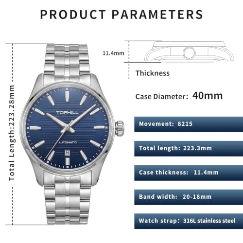 Image of TOPHILL Men Watches Automatic Mechanical Watches - Dive, GMT, Chronograph & Dress Styles | 316L Stainless Steel, Sapphire Crystal, Ceramic Bezel | 5ATM-300M Waterproof with Super Luminous | Classic Business & Sport Casual