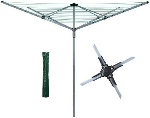 RHMM 60M Heavy Duty 4 Arm Rotary Airer Portable Folding Outdoor Washing Line with Ground Spike, Sturdy Clothes Dryer, Space-Saving Garden Laundry Drying Solution for Home