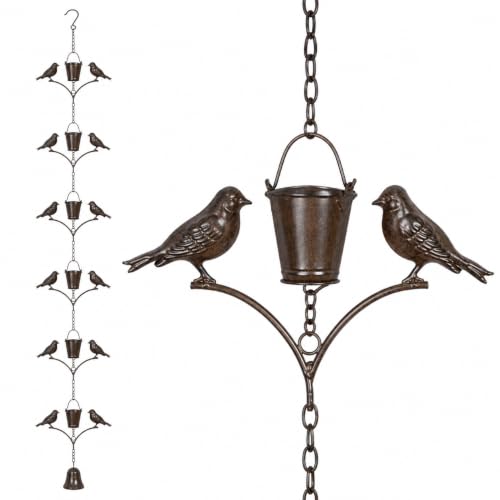 Topadorn 6.3 FT Rain Chain for Gutters, Metal Bird & Bucket, Bronze Finish