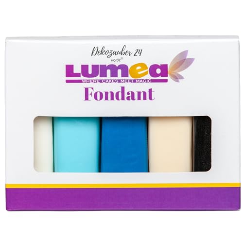 Dekozauber24 Rollfondant-Set Blau-Mix 5 Farben 100g Fondant pro Farbe zum Dekorieren von Kuchen und Torten Multipack mit Weiß Hellblau Dunkelblau Creme und Schwarz