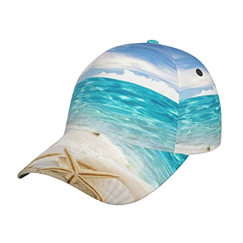 Ocean Starfish Seashell Baseball Cap Men Women Funny Cute Summer Sun Hat Beach Hat Adjustable Trucker Hat Hip Hop Hat Outdoor,Black #TOP10
