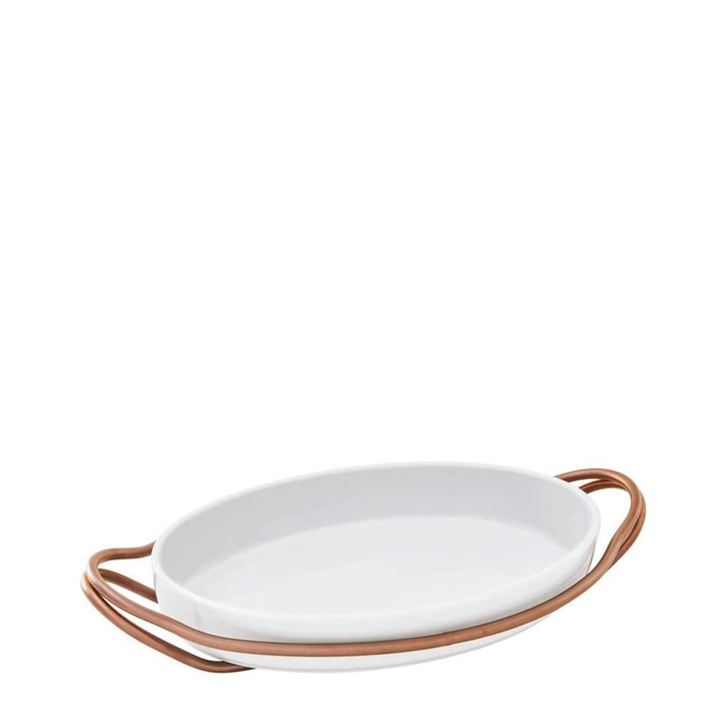 Plat ovale en porcelaine Sambonet New Living support cuivre PVD de cuisine