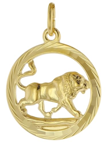 trendor Sternzeichen Löwe 333 Gold Anhänger Ø 16 mm modischer Tierkreiszeichen Anhänger aus Echtgold für Damen und Herren, elegante Geschenkidee, 39000-08