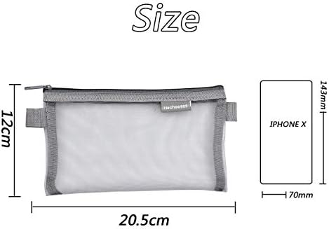 Jinlaili 3 Pcs Pencil Case Set, Clear Exam Pencil Pouch, Mesh Zipper Pen Pouch, Nylon Pencil Storage Pouch, Makeup Bag for Women, Portable Office Stationery Pouch for Students Adults, 20.5 x 12 cm