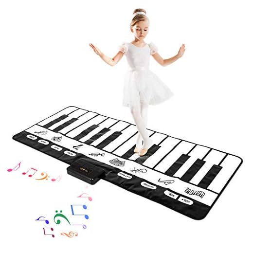 M SANMERSEN Kids Music Mat, Keyboard Play Mat 24 Keys Musical Dance Mat with 10 Demos/ 8 Instruments/ Record & Playback/ Dancing Mat for Kids Boys Girls - 70.47” x 28.34”