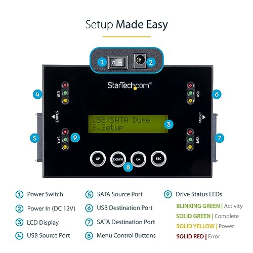 StarTech.com Duplicateur et effaceur autonome pour clés USB et disques durs SATA 2 5 / 3 5 Station d'effacement HDD / SSD Disque durduplicateur de lecteur USB 1 Baies Serial ATA 600 /... - vue 4