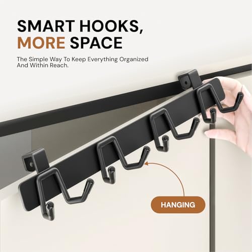 Image of amazon basics Door Hanging Hook Rail Strong, Carbon Steel Door Hook for Bathroom, Kitchen & Door, No Drill Hanging Hooks, Waterproof Rust Resistant, Black