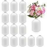 15 Stück Weiße Keramik Mini Vasen 9,6 cm, Boho kleine Vasen Set, Dekovasen für Trockenblumen Pampasgras, Tischdeko für Hochzeit Wohnzimmer Esstisch und Party