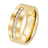 ringcolor Yellow Gold Plated Matte Titanium Steel Mens Ring Men Wedding Band AAA CZ Man Ring