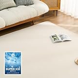 VK Living 夏用ラグマット カーペット 接触冷感 【SUPER ICE】 冷感ラグ 190×190cm(約2畳) 低反発ウレタン 洗える 滑り止め付 24時間持続制菌消臭 吸湿速乾 ラグ アイボリー