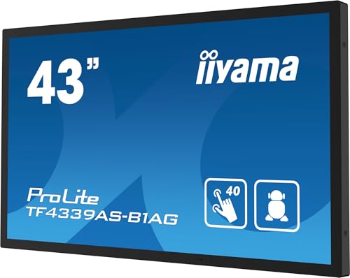 iiyama Prolite TF4339AS-B1AG Moniteur LED IPS 108 cm 42,5" 4K UHD Open Frame 40 Points Multitouch Bonded Capacitif HDMI DP RS-232c RJ45 Audio Out Hub Android OS IP54 Verre Tactile Anti-Reflets 24/7