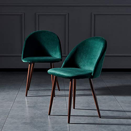 IDS Online Mid Century Dining Set of 2, Living Room, Vanity, Makeup, Leisure, Accent Soft Velvet Seat & Backrest, Upholstered Side Chairs with Metal Legs, Green