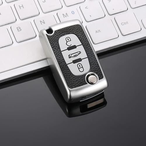 Coque de clé Citroën en cuir TPU argenté à 3 boutons pour C3 C4 C5