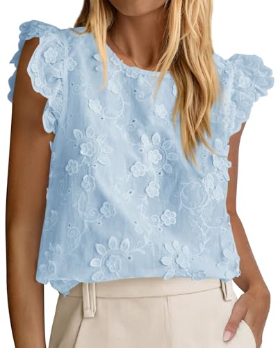 KIRUNDO Blouses for Women Dressy Casual Lace Ruffle Cap Sleeve