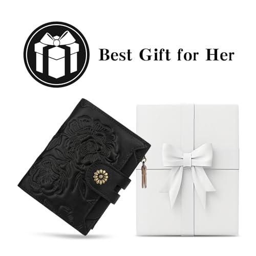 Image of Womens Wallet,RFID Blocking Leather Wallet Womens Bifold Card Holder Small Compact Wallet for Women with Removable ID Window(yhblack)