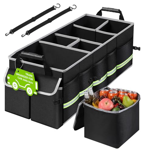 AGPTEK 6 in 1 Trunk Organizer for SUV, Trunk Organizer with Leakproof Insulated Cooler Bag, Foldable Car Trunk Organization Accessories, with 4 Collapsible Dividers for DIY Car Space for Women Men