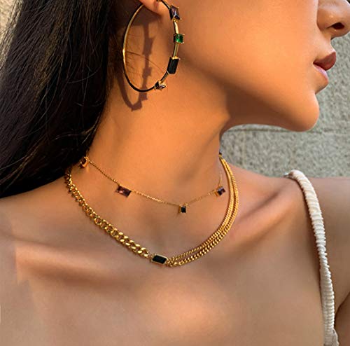 Ja.s.jr 18K Gold Plated Emerald Choker Necklaces Chain Necklace Gold Statement Necklaces For Women #TOP3