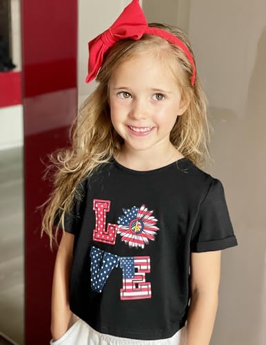 Image of Arshiner Girls July 4th American Flag T Shirts Crop Top Short Sleeve Shirt Tee
