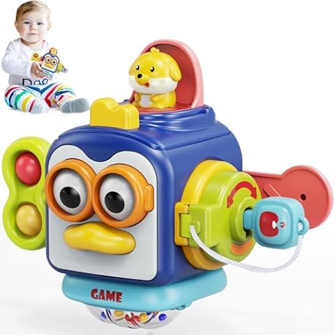 MOONTOY Sensory Montessori Toys for 1 Year Old Boy 1st Birthday Gifts Baby Stocking Stuffers For Toddlers 1-3, Busy Board Cube 6 7 8 9 10 12 Months Baby Toys Age 0-2 Educational Airplane Travel Fidget Cover