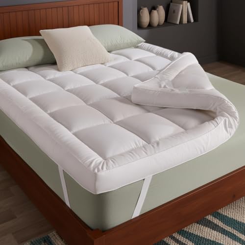 HNL® Luxury Hotel-Quality Mattress Topper Double Bed | 10cm Extra Thick Microfiber Double Mattress Toppers with Elastic Corner Straps, Deep Cooling Doubles Topper | Soft, Breathable & Machine Washable