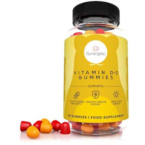 Image of Sunergetic Premium Vitamin D3 Gummies - Powerful Vitamin D Gummies to Support Healthy Bones, Mood & Immune System - 2000 IU of Vitamin D3 per Serving - 60 D3 Gummies