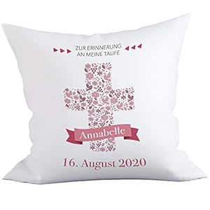 Liamoria® Taufkissen zur Taufe oder Geburt Modell Annabelle 40 x 40 cm Kissen Bezug mit Personalisierung ohne Füllung…
