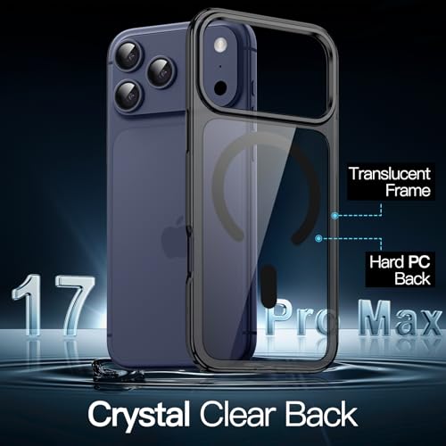 Image of JETech Magnetic Case for iPhone 17 Pro Max 6.9-Inch Compatible with MagSafe, Shockproof Phone Bumper Cover, Anti-Scratch Clear Back (Black)