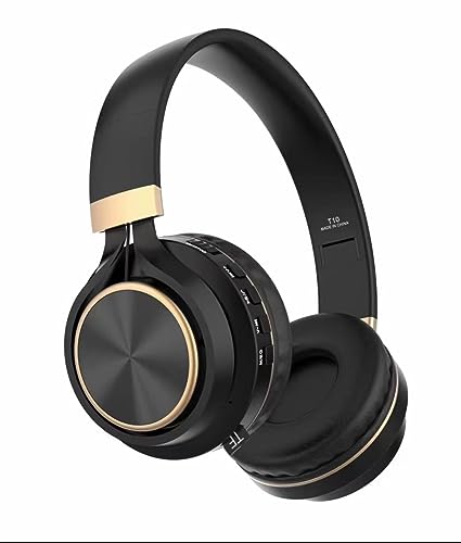 T10 Wireless Bluetooth Headphones - 20-Hour Playtime, Built-in Mic for Calls, Lightweight and Foldable Design, Multi-Button Function (Black)