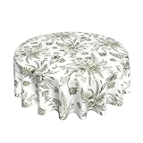 GOLIANDA Runde Tischdecke, Salbeigrün, 178 cm, rund, grün-weiß, Chinoiserie-Blume, Toile-Tischdecke, Frühlings-Polyester, schmutzabweisend, Dekoration, Tischdecke für Party, Picknick, Küchendekoration