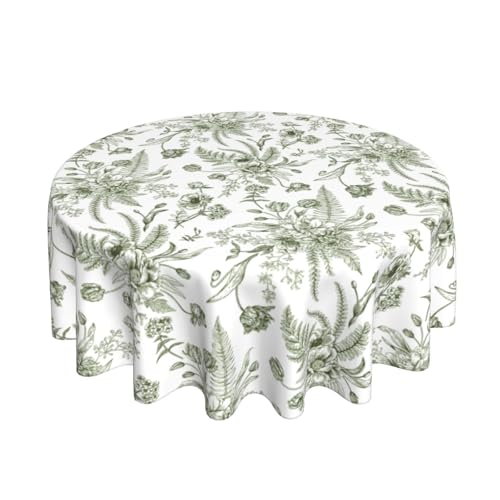 OFIRD Chinoiserie Round Tablecloths 70 Inches Rustic Sage Green Floral Leaf Decorative Round Tablecloths Home Decoration Washable Reusable Circle Flower Table Cover for Home Kitchen Dining Room Party by OFIRD - Used condition - US$16.75