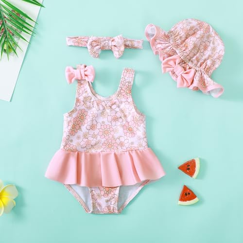 Baby Girl One Piece Bathing Suit Toddler Coral Floral Swimsuit Summer Infant Strapless Bathing Suit Beach Swimwear Baby Girl Swimsuit 12-18 Months - Thumbnail 3