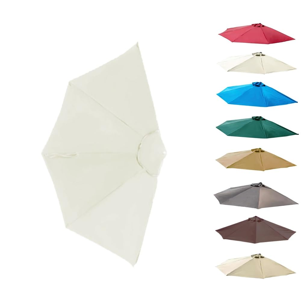 ksxnkhk 270cm Replacement Canopy for Half Parasol, 5 Ribs, Burgundy Terrace Parasol Awning Replacement Fabric (White)