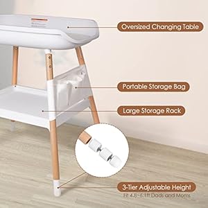 Beberoad Love Baby Changing Table Diaper Changing Table with Changing Pad Adjustable Height Changing Table with Nursery Organizer and Large Storage Rack for Newborn Baby and Infant White