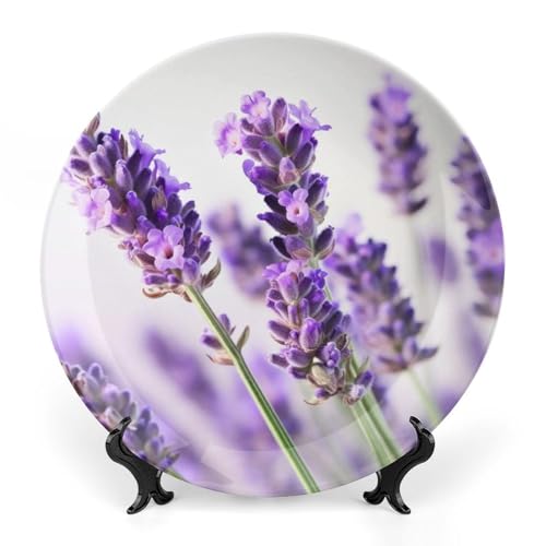 Plato decorativo Bone China con flor lavanda 8 pulg