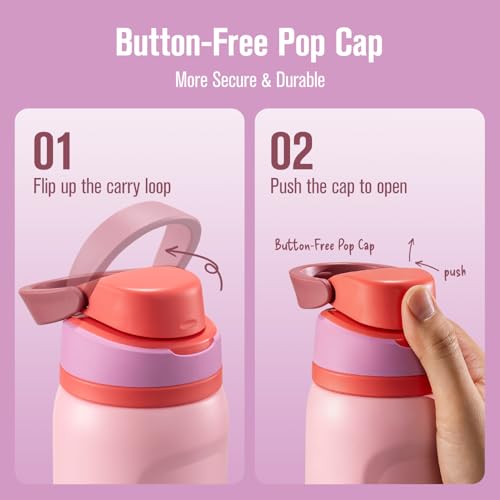 Image of Coolflask MegaSip Insulated Water Bottle 24 oz with Straw, Stainless Steel Water Bottles Leak-Proof, 24+ Hours Cold, BPA-Free Dishwasher Safe, Water Flask for Sports Gym Work Office, Blush Pink