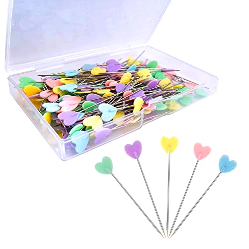 200pcs Sewing Pins Flat Head Straight Pins, Colored Pearl Head Stick Pin Long 2.16inch Quilting Pins for Dressmaker, Craft, Sewing Project and DIY Decoration (Peach Heart)