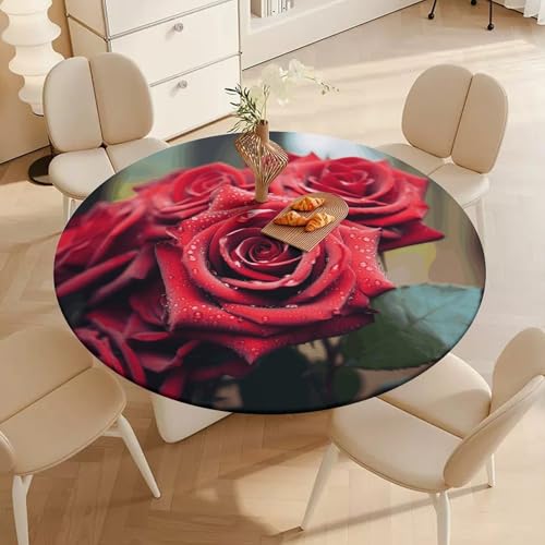 Nappe ronde rose rouge lavable pour protéger la table de cuisine