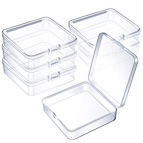 Image of 6 Pieces Mini Plastic Clear Beads Storage Containers Box for Collecting Small Items, Beads, Jewelry, Business Cards, Game Pieces, Crafts (3.7 x 3.7 x 1.18 Inch)