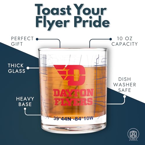 Image of Greenline Goods - University of Dayton Flyers College Whiskey Glasses (Set of 2), 10 oz - Full-Color Logo + Campus Map