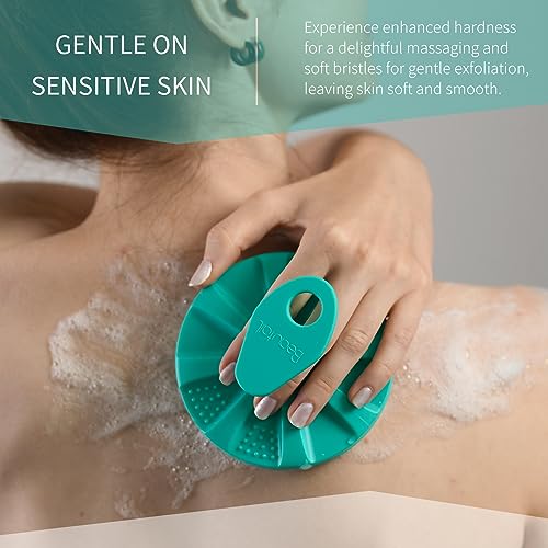Image of BEAUTAIL Silicone Body Scrubber, Gentle Exfoliating Brush for All Skin Type | Lather Well Shower Scrubber for Body, Hygienic Silicone Loofah, Bathroom Essential for Women, Men & Kids. 2-Pack, Green+Black