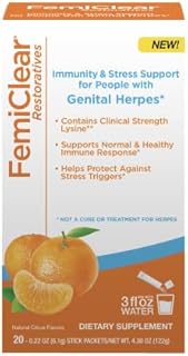 FemiClear Restoratives | Immunity & Stress Support with L-Lysine 3000mg Dietary Supplement Drink Mix with Zinc 11mg Vitamins A and C 900mg Sensoril Ashwaganda 250mg Stevia Extract 60mg