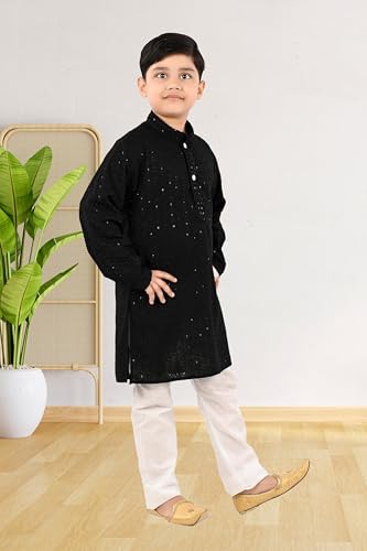 Image of Traditiona Kurta with White Pajama Set, Kids Ethnic Wear, Cotton Blend